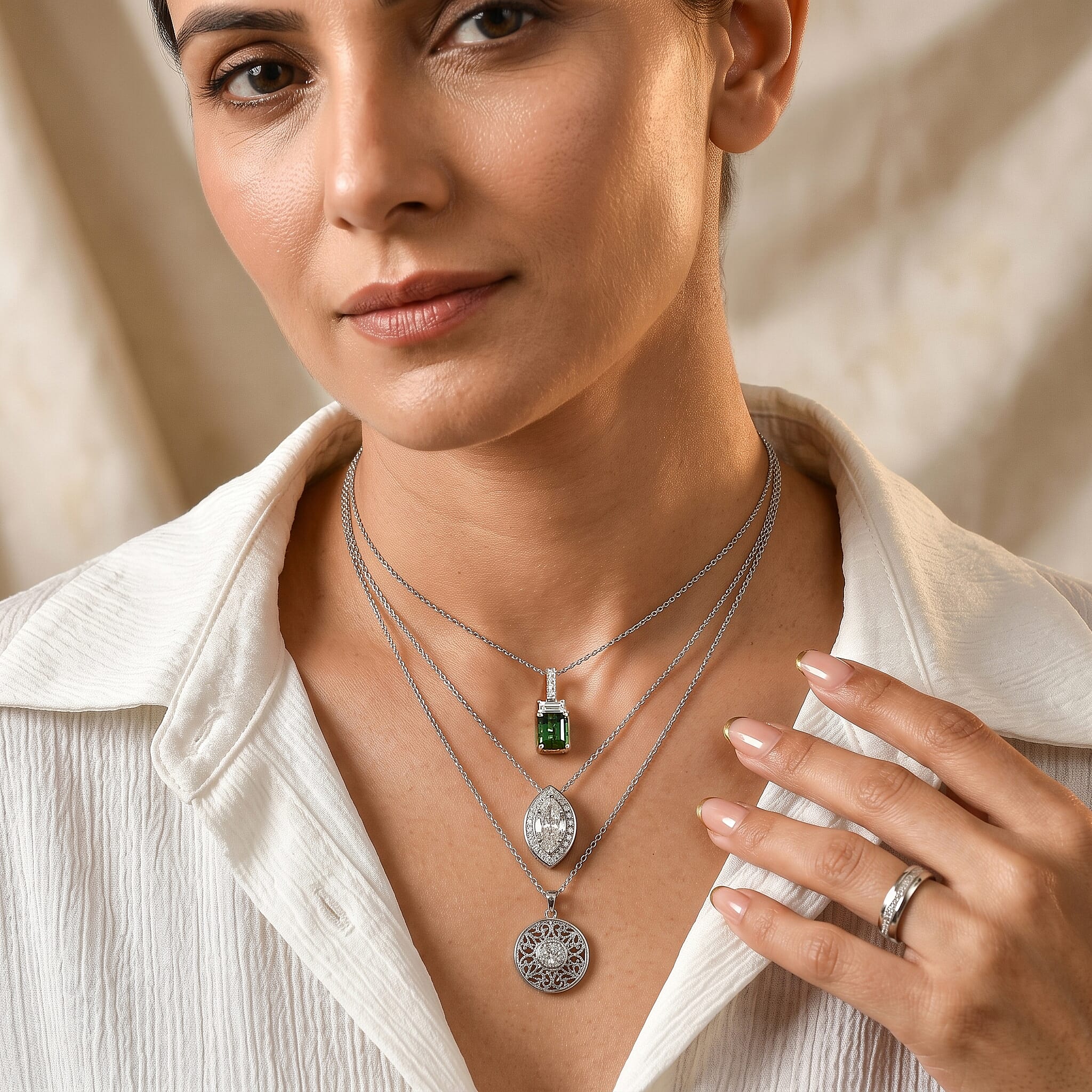 AAA Mint Tourmaline and Luxuriant Lab Grown Diamond G VS 2.10 ctw Pendant Necklace in 10K White Gold (20 Inches)