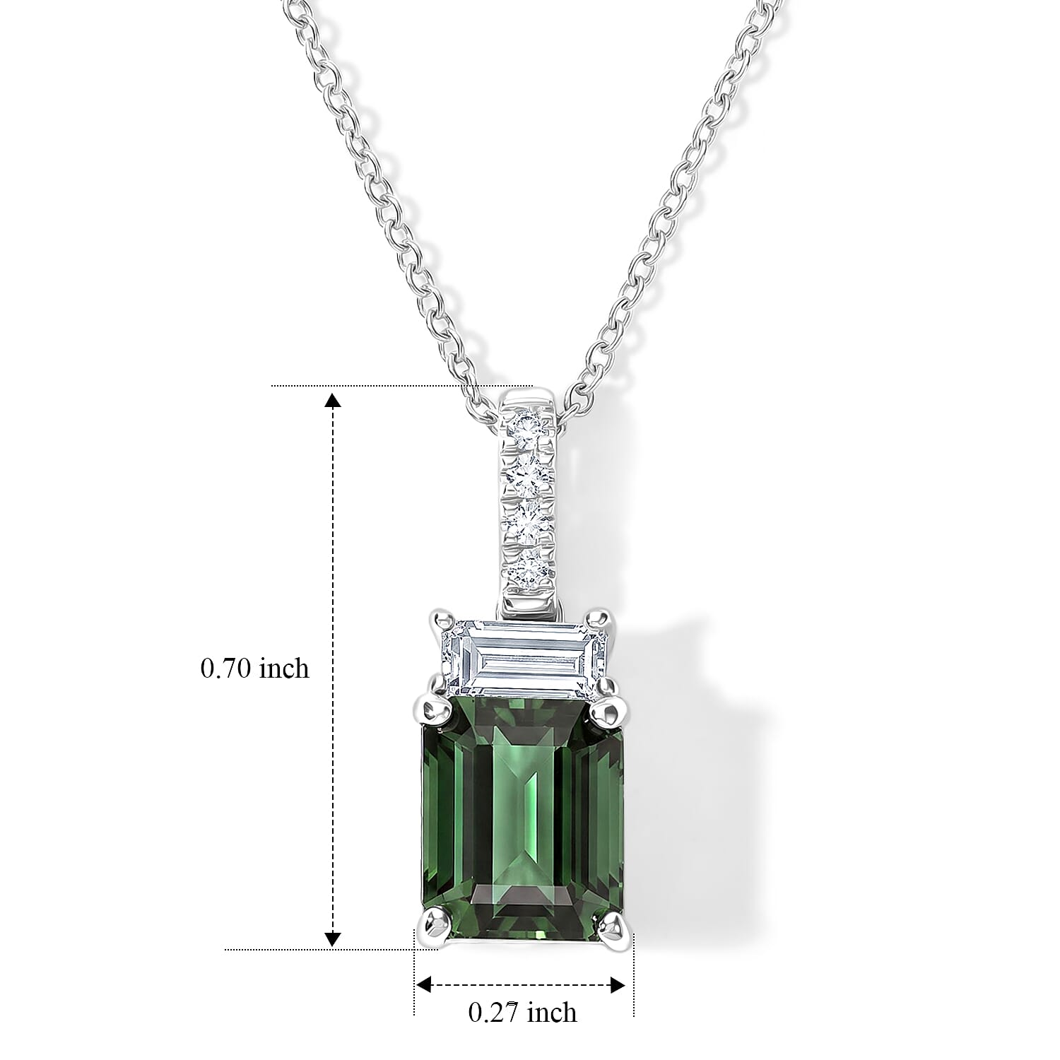 AAA Mint Tourmaline and Luxuriant Lab Grown Diamond G VS 2.10 ctw Pendant Necklace in 10K White Gold (20 Inches)