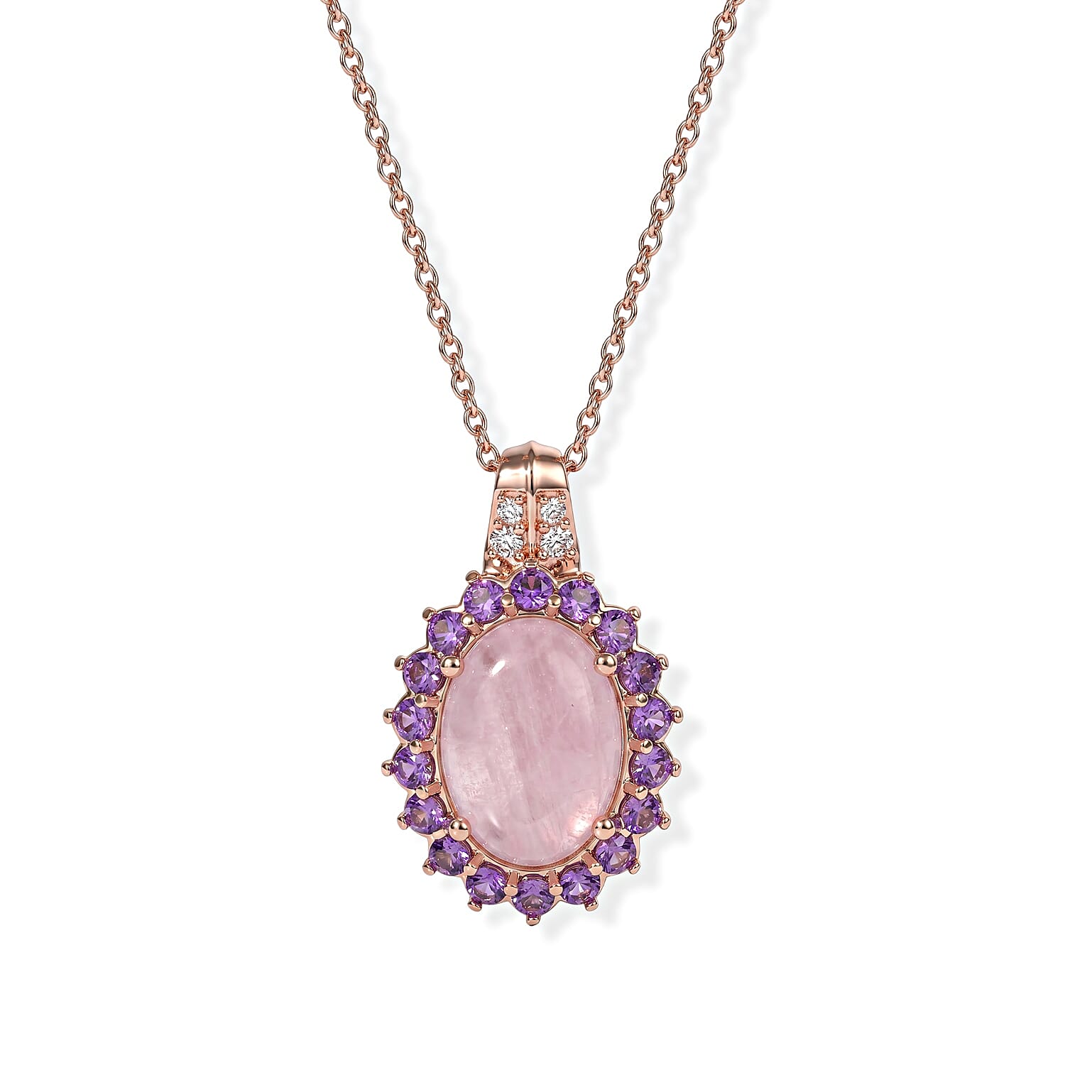 EverTrue Kunzite and Multi Gemstone 11.80 ctw Pendant in 18K RG Plated with ION Plated RG Stainless Steel Necklace 20 Inches