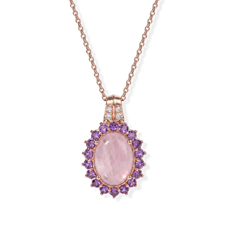 EverTrue Kunzite and Multi Gemstone 11.80 ctw Blush Crown Pendant in 18K RG Plated with ION Plated RG Stainless Steel Necklace 20 Inches