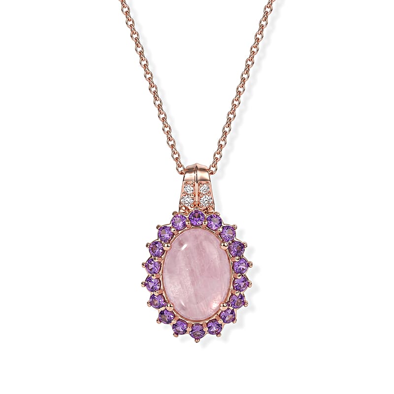 EverTrue Kunzite and Multi Gemstone 11.80 ctw Pendant in 18K RG Plated with ION Plated RG Stainless Steel Necklace 20 Inches