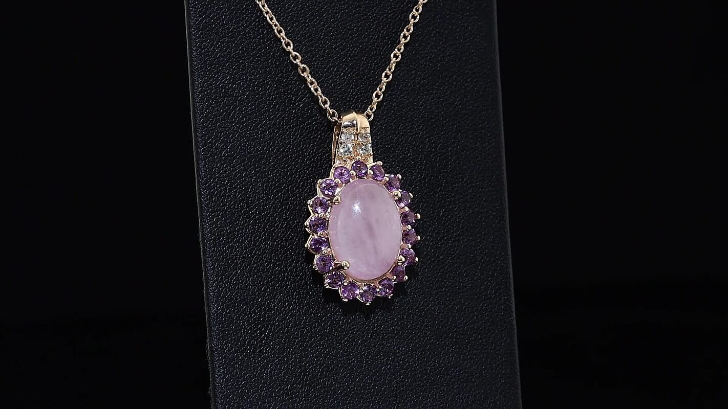 EverTrue Kunzite and Multi Gemstone 11.80 ctw Pendant in 18K RG Plated with ION Plated RG Stainless Steel Necklace 20 Inches