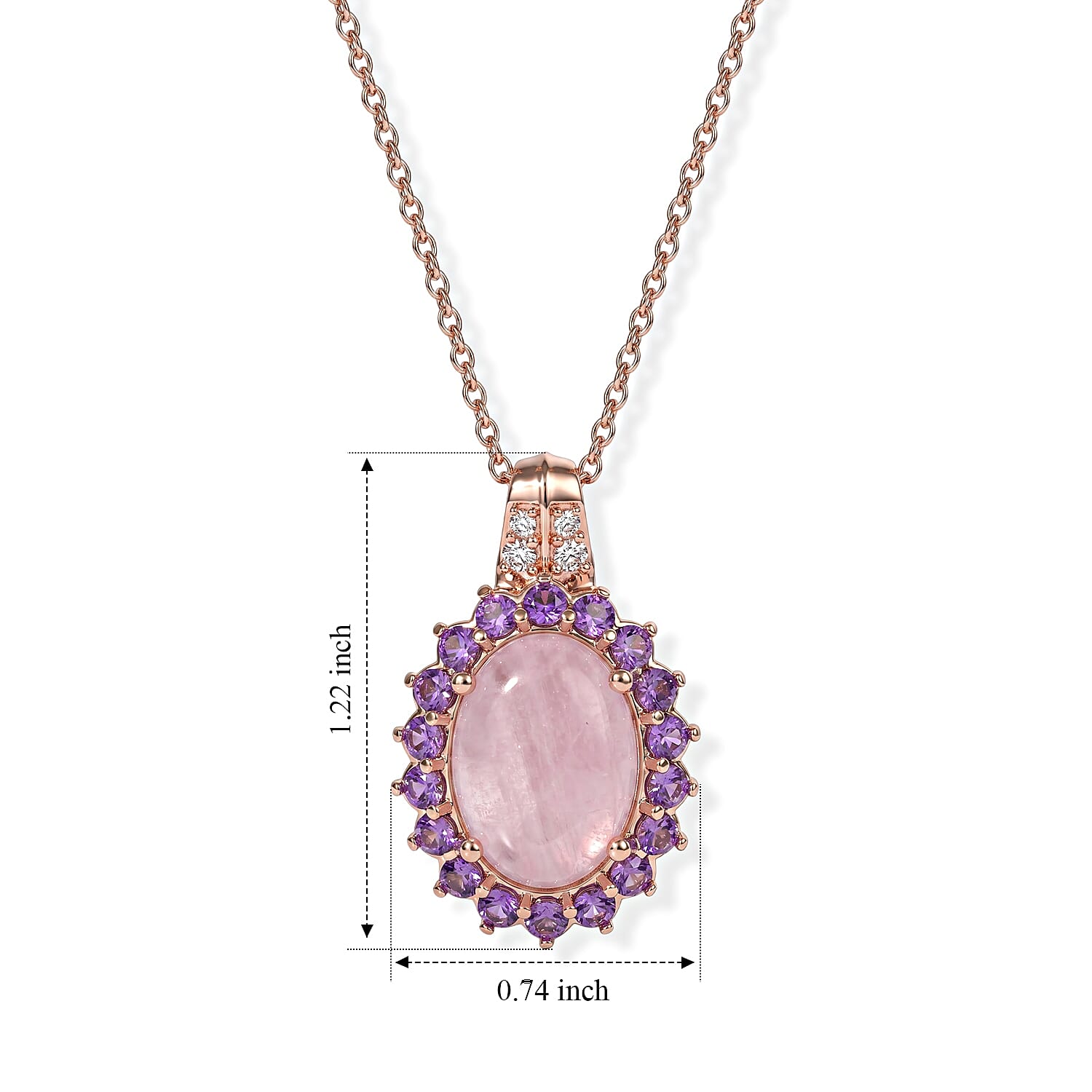 EverTrue Kunzite and Multi Gemstone 11.80 ctw Pendant in 18K RG Plated with ION Plated RG Stainless Steel Necklace 20 Inches
