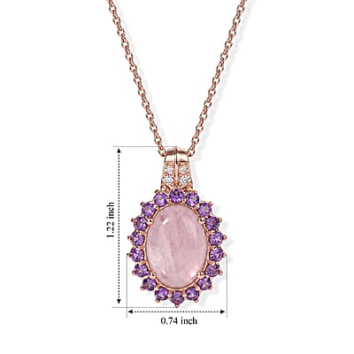 EverTrue Kunzite and Multi Gemstone 11.80 ctw Pendant in 18K RG Plated with ION Plated RG Stainless Steel Necklace 20 Inches