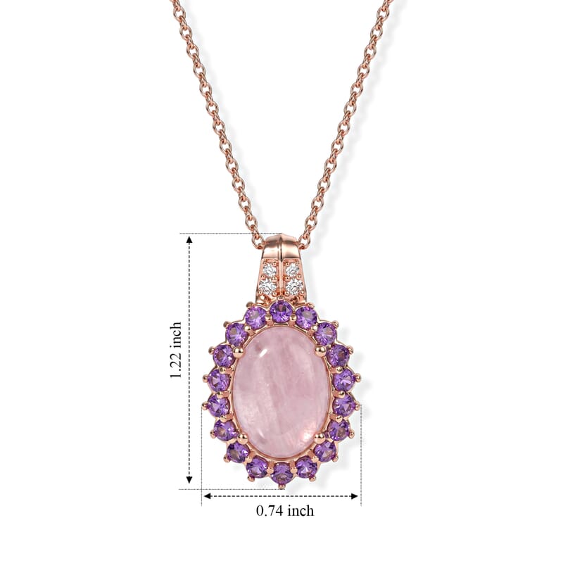 EverTrue Kunzite and Multi Gemstone 11.80 ctw Blush Crown Pendant in 18K RG Plated with ION Plated RG Stainless Steel Necklace 20 Inches