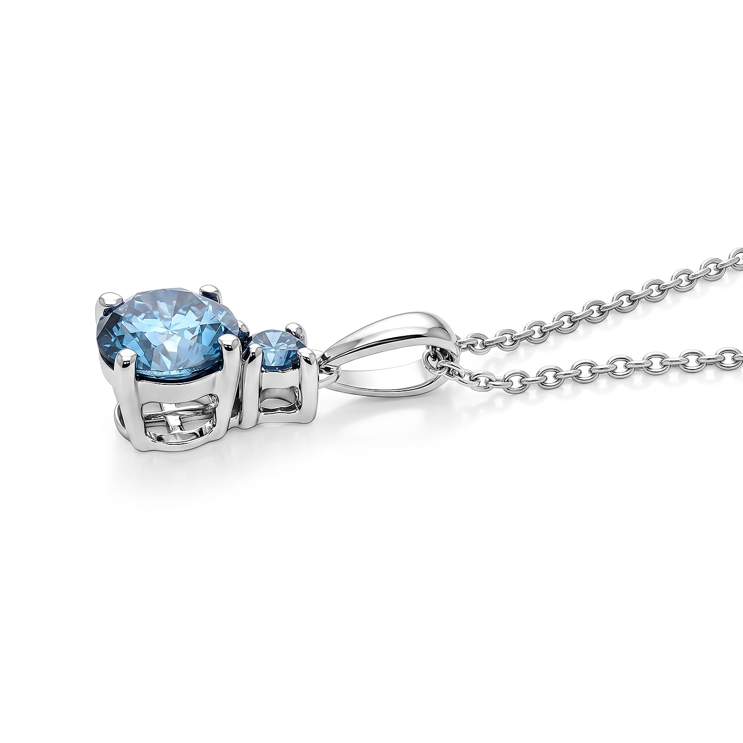Luxuriant Lab Grown Blue Diamond (IR) VS-SI 1.00 ctw Pendant Necklace in Rhodium Over Sterling Silver 18-20 Inches