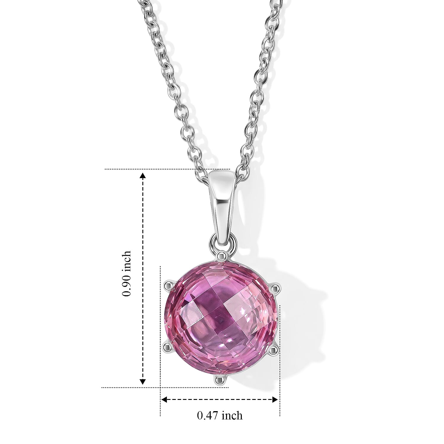 EverTrue Simulated Pink Diamond Pendant Necklace (20 Inches) in Stainless Steel
