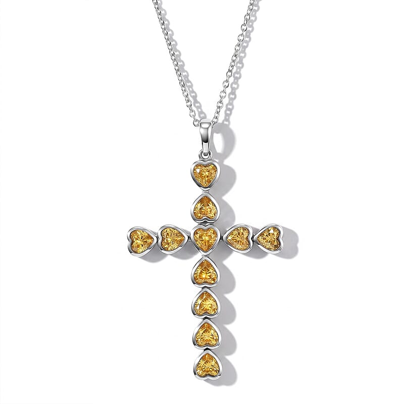 EverTrue Simulated Canary Diamond Pendant Necklace in Stainless Steel 20 Inches
