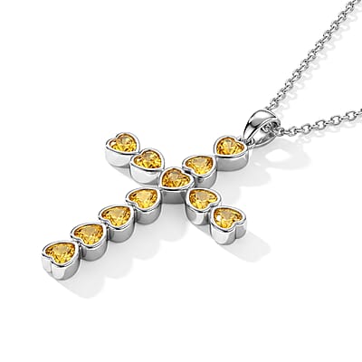 EverTrue Simulated Canary Diamond Pendant Necklace in Stainless Steel 20 Inches