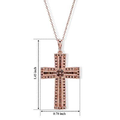 D'Joy Natural Red Diamond 0.50 ctw Cross Pendant Necklace (18 Inches) in 18K Vermeil Rose Gold Over Sterling Silver