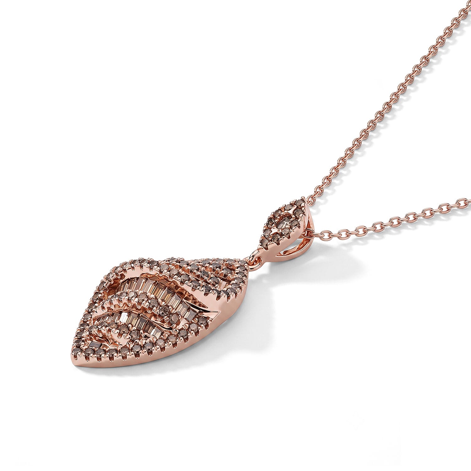 D'Joy Natural Red Diamond 1.00 ctw Pendant Necklace in 18K Vermeil Rose Gold Over Sterling Silver (18 Inches)