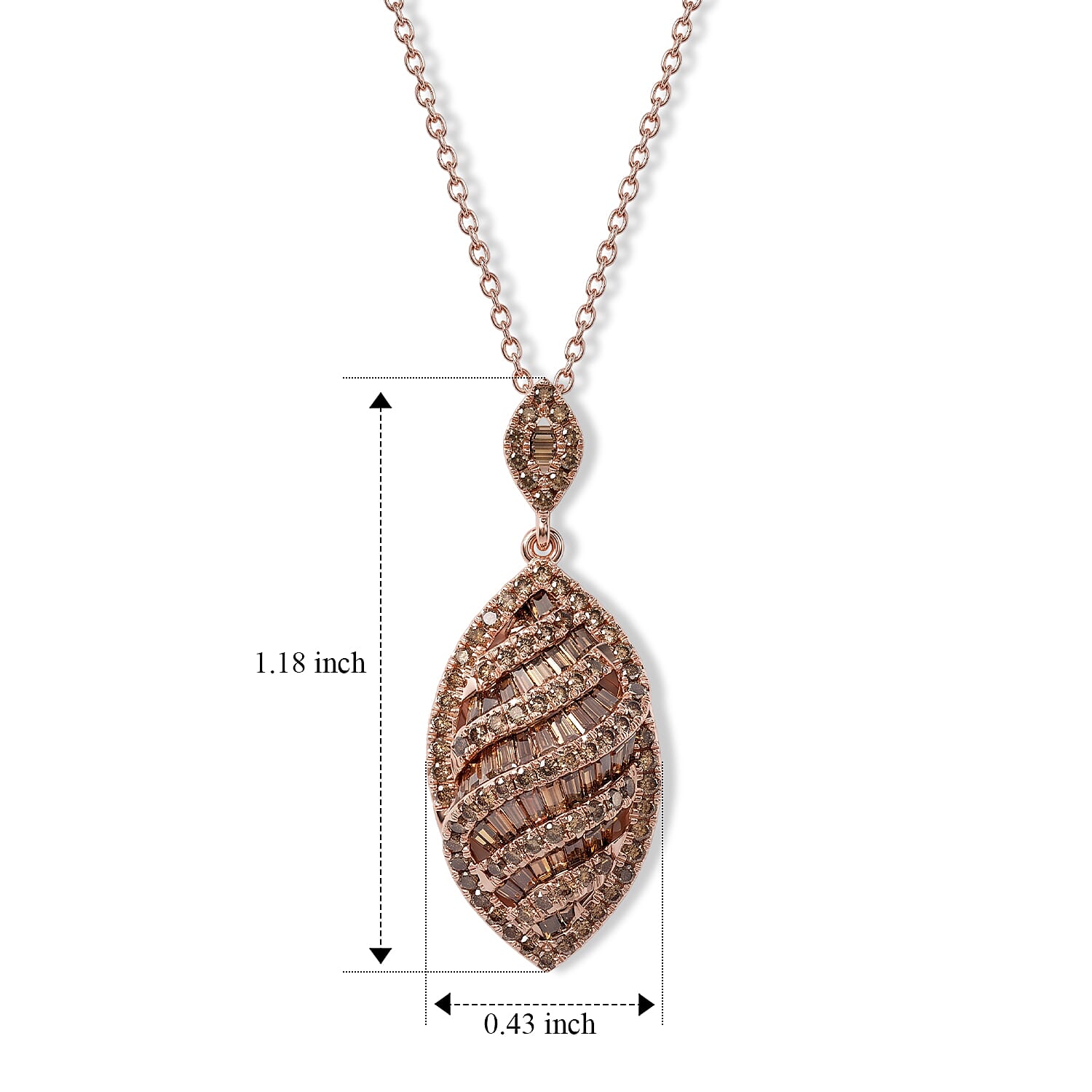D'Joy Natural Red Diamond 1.00 ctw Pendant Necklace in 18K Vermeil Rose Gold Over Sterling Silver (18 Inches)