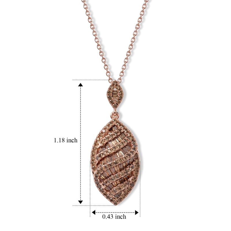 D'Joy Natural Red Diamond 1.00 ctw Radiant Leaf Pendant Necklace in 18K Vermeil Rose Gold Over Sterling Silver 18-20 Inches