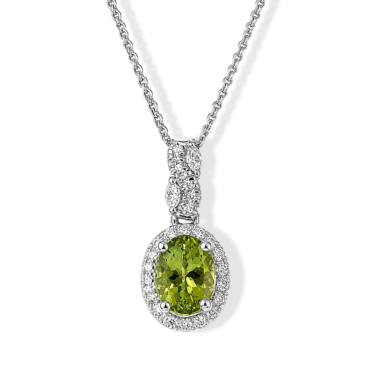 Certified & Appraised D'Joy Premium Sapo Tourmaline and Moissanite 1.50 ctw Pendant Necklace in Rhodium Over Sterling Silver 18 Inches
