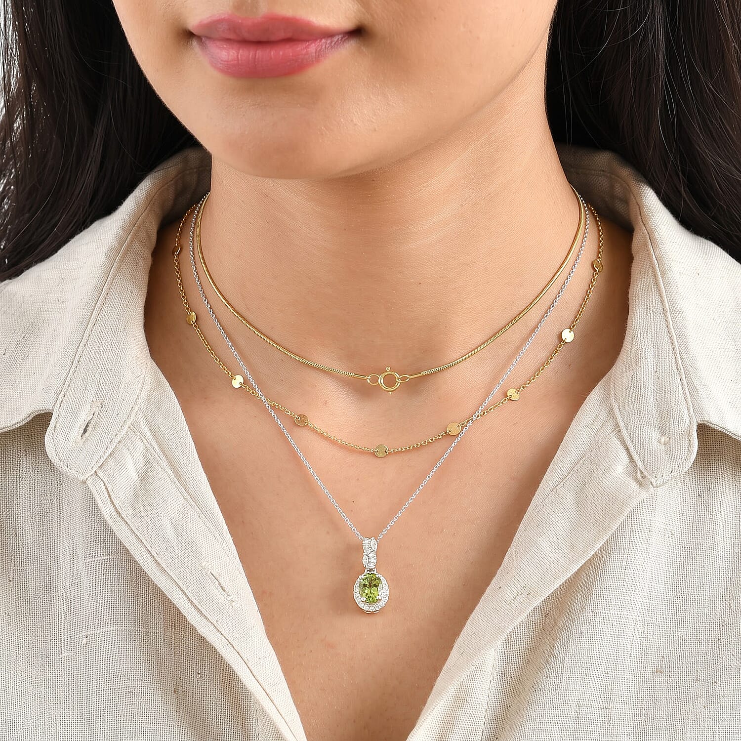Certified & Appraised D'Joy Premium Sapo Tourmaline and Moissanite 1.50 ctw Pendant Necklace in Rhodium Over Sterling Silver 18 Inches