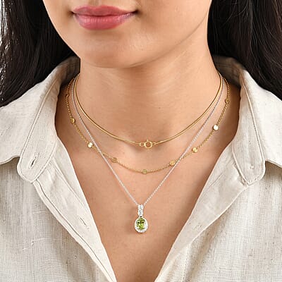 Certified & Appraised D'Joy Premium Sapo Tourmaline and Moissanite 1.50 ctw Pendant Necklace in Rhodium Over Sterling Silver 18 Inches