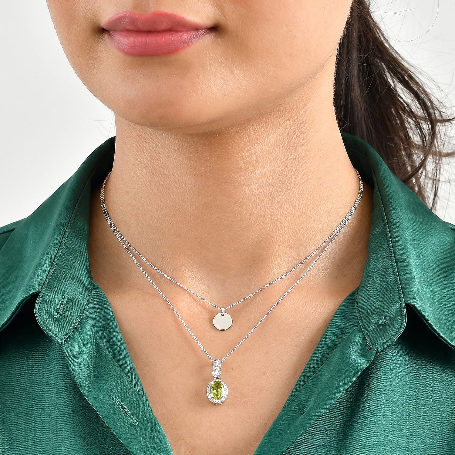 Certified & Appraised D'Joy Premium Sapo Tourmaline and Moissanite 1.50 ctw Pendant Necklace in Rhodium Over Sterling Silver 18 Inches