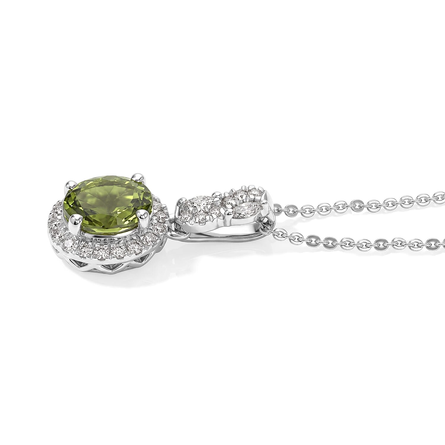 Certified & Appraised D'Joy Premium Sapo Tourmaline and Moissanite 1.50 ctw Pendant Necklace in Rhodium Over Sterling Silver 18 Inches