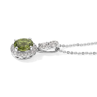 Certified & Appraised D'Joy Premium Sapo Tourmaline and Moissanite 1.50 ctw Pendant Necklace in Rhodium Over Sterling Silver 18 Inches