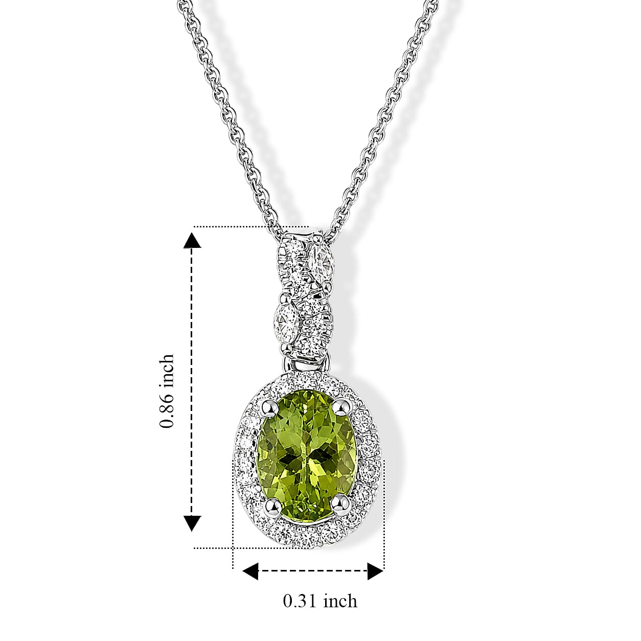 Certified & Appraised D'Joy Premium Sapo Tourmaline and Moissanite 1.50 ctw Pendant Necklace in Rhodium Over Sterling Silver 18 Inches