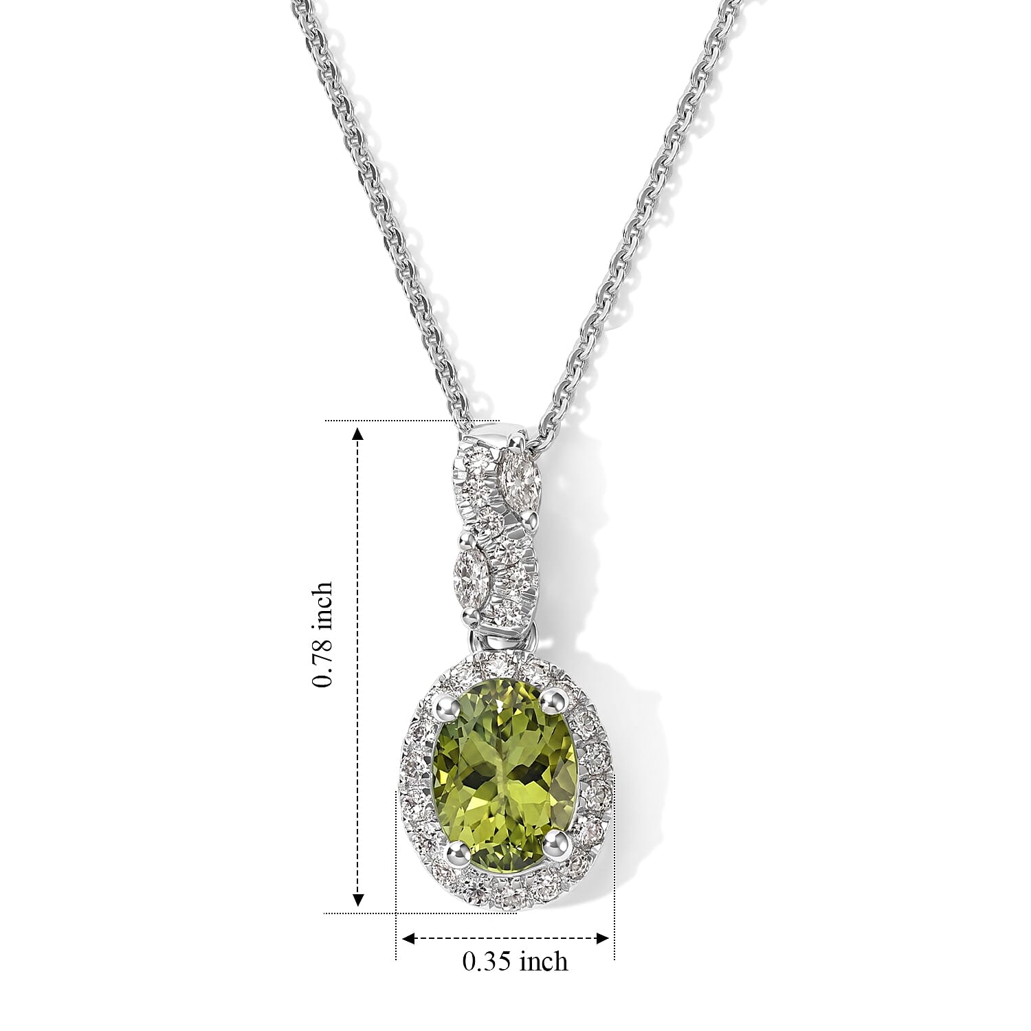 Certified & Appraised D'Joy Premium Sapo Tourmaline and Moissanite 1.50 ctw Pendant Necklace in Rhodium Over Sterling Silver 18 Inches