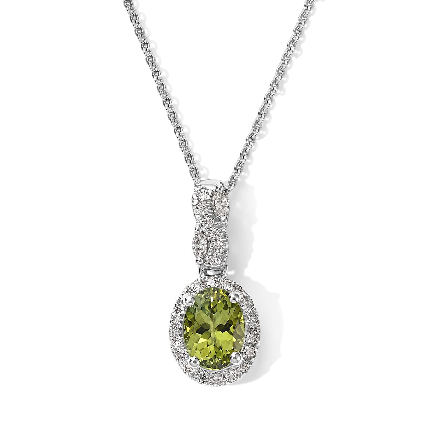 Certified & Appraised D'Joy Premium Sapo Tourmaline and Moissanite 1.50 ctw Pendant Necklace in Rhodium Over Sterling Silver 18 Inches
