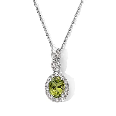 Certified & Appraised D'Joy Premium Sapo Tourmaline and Moissanite 1.50 ctw Pendant Necklace in Rhodium Over Sterling Silver 18 Inches