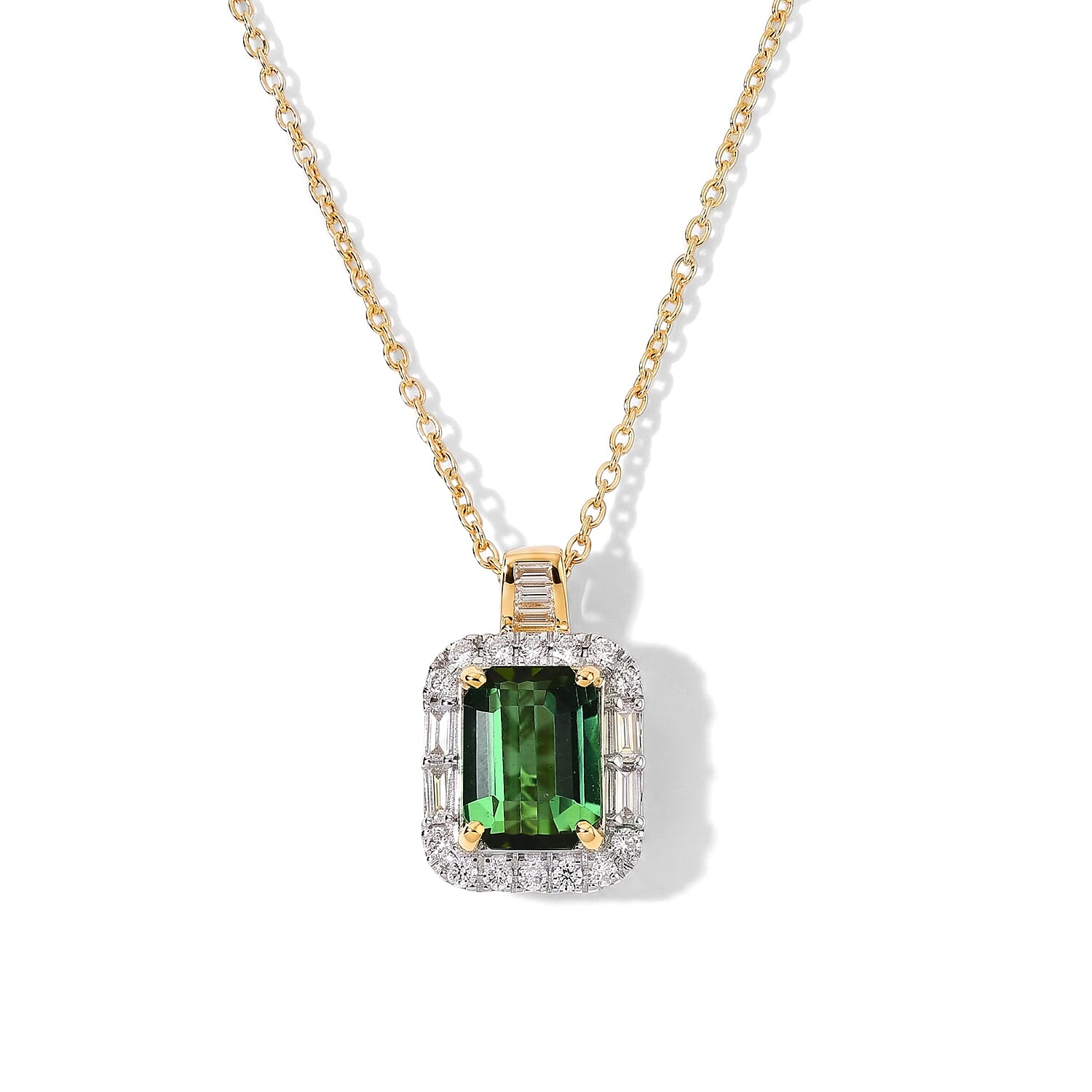Certified & Appraised AAA Sapo Tourmaline and Luxuriant Lab Grown Diamond G-H SI 1.90 ctw Pendant Necklace in 10K Yellow Gold 18 Inches