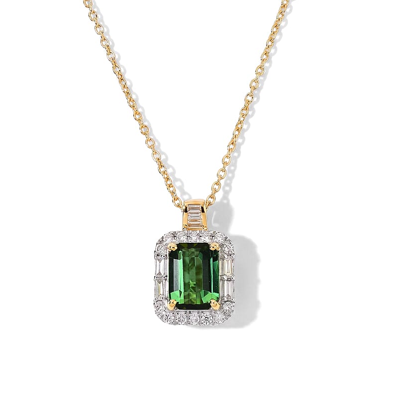 Certified & Appraised AAA Sapo Tourmaline and Luxuriant Lab Grown Diamond G-H SI 1.90 ctw Pendant Necklace in 10K Yellow Gold 18 Inches