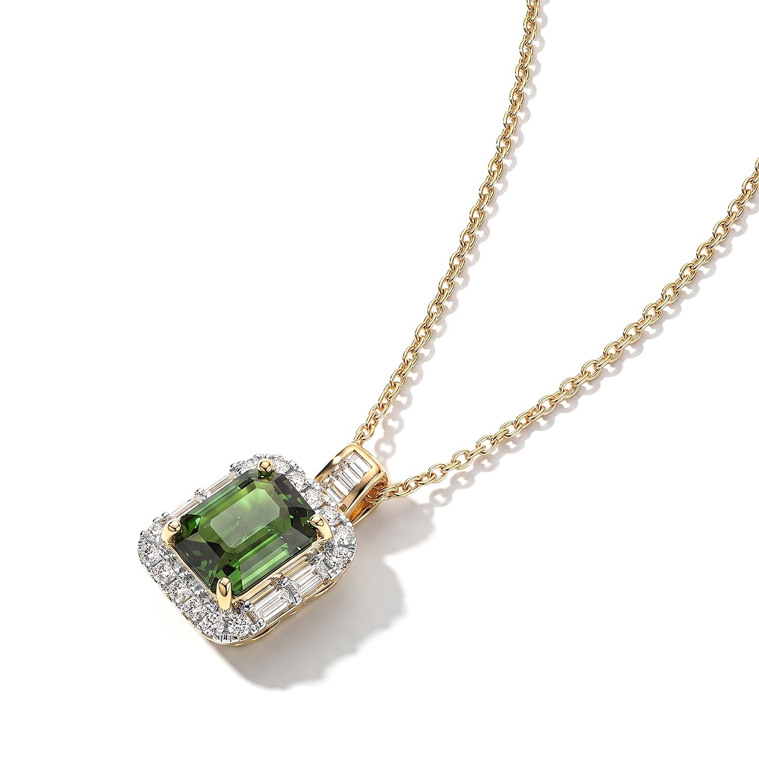 Certified & Appraised AAA Sapo Tourmaline and Luxuriant Lab Grown Diamond G-H SI 1.90 ctw Pendant Necklace in 10K Yellow Gold 18 Inches