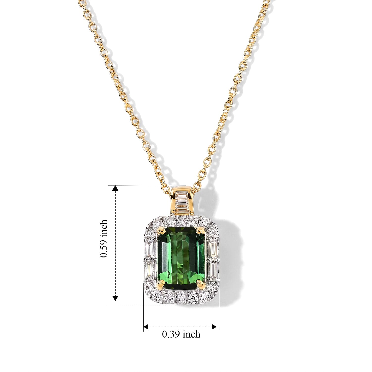 Certified & Appraised AAA Sapo Tourmaline and Luxuriant Lab Grown Diamond G-H SI 1.90 ctw Pendant Necklace in 10K Yellow Gold 18 Inches