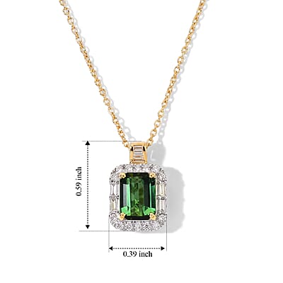 Certified & Appraised AAA Sapo Tourmaline and Luxuriant Lab Grown Diamond G-H SI 1.90 ctw Pendant Necklace in 10K Yellow Gold 18 Inches