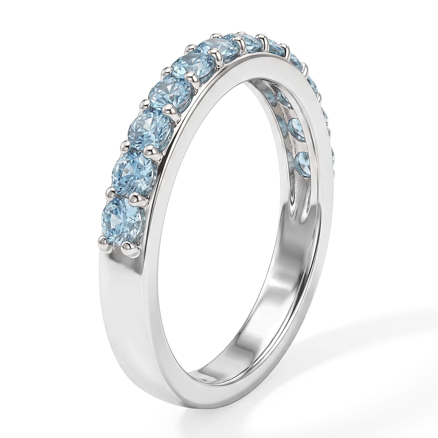 D'Joy AAA Apatite, Fresh Water Pearl and Moissanite 1.65 ctw Set of 4 Ring in Rhodium Over Sterling Silver (Size 7.0)