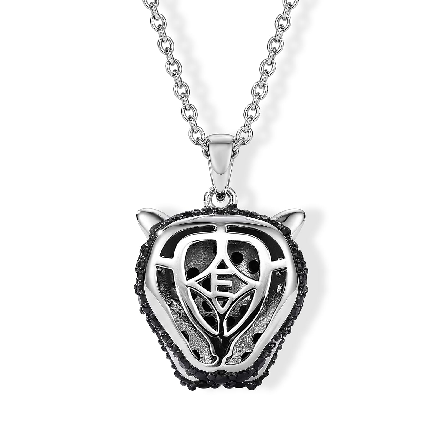 EverTrue Thai Black Spinel and Simulated Green Diamond 1.20 ctw Leopard Pendant in Dualtone with Stainless Steel Necklace 20 Inches