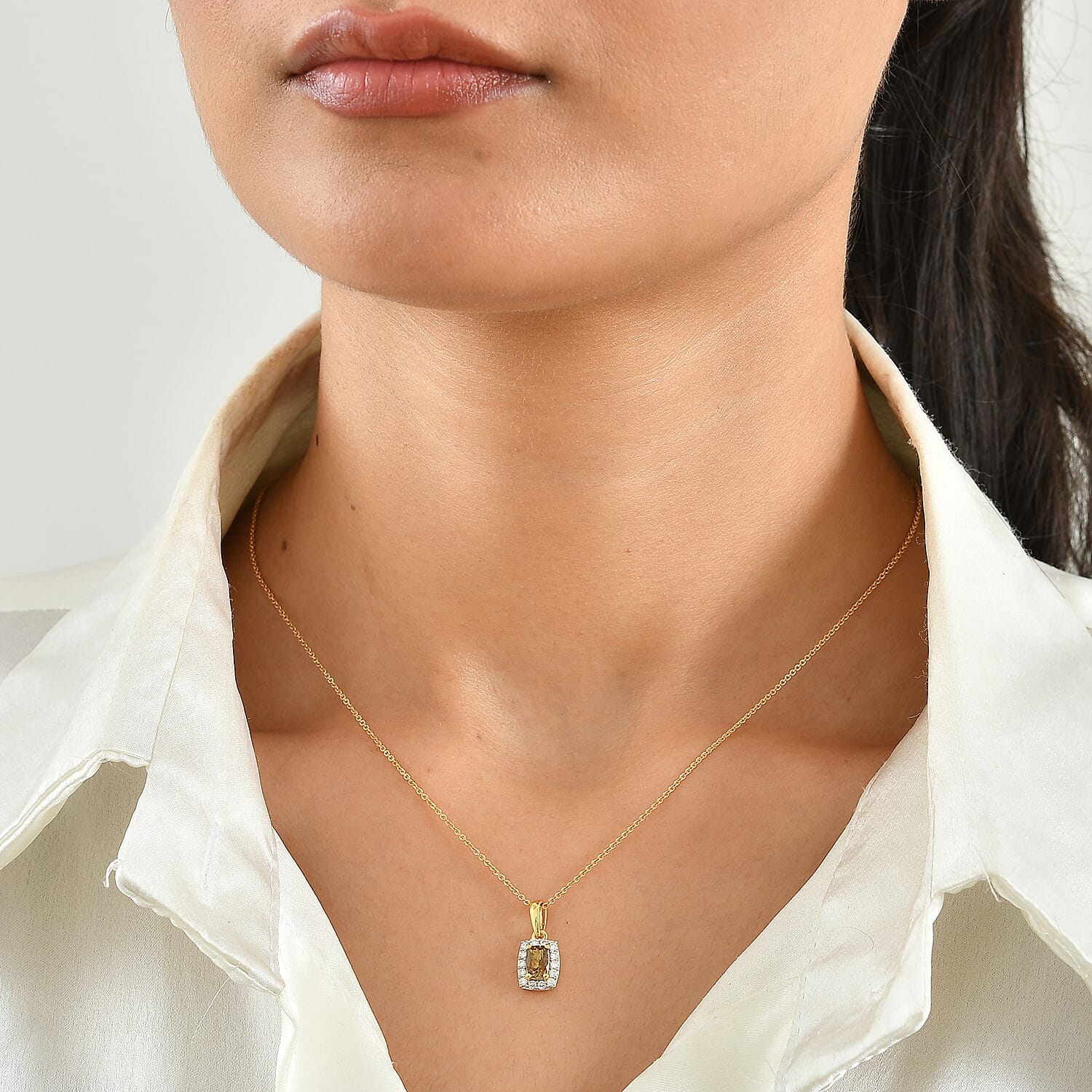 D'Joy Premium Golden Tanzanite and Moissanite 0.75 ctw Pendant Necklace in 18K Vermeil Yellow Gold Over Sterling Silver 20 Inches