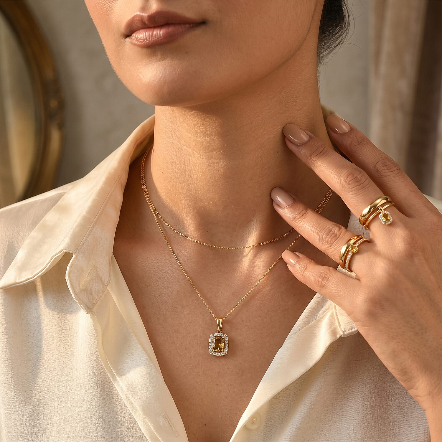 D'Joy Premium Golden Tanzanite and Moissanite 0.75 ctw Pendant Necklace in 18K Vermeil Yellow Gold Over Sterling Silver 20 Inches