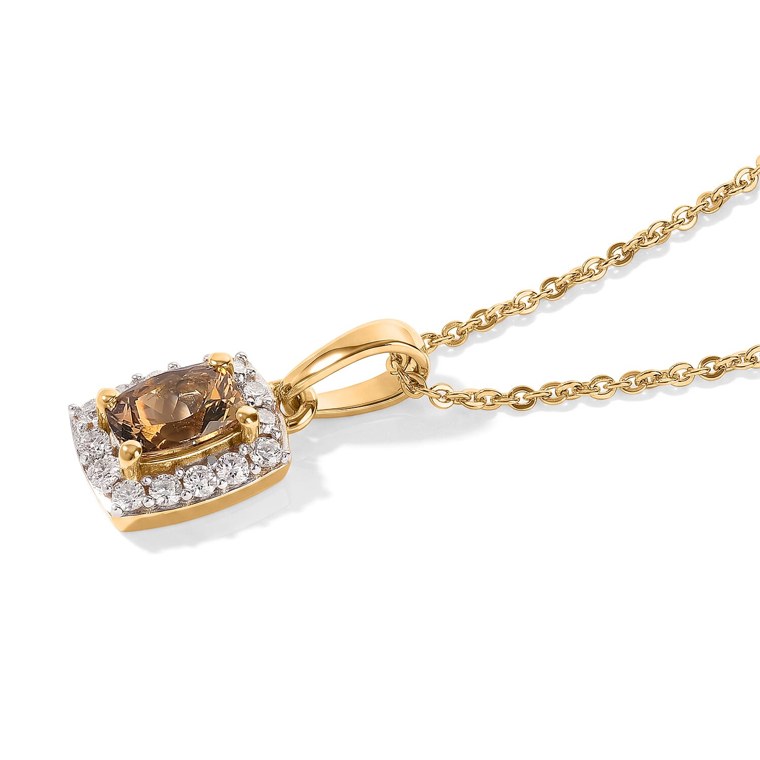 D'Joy Premium Golden Tanzanite and Moissanite 0.75 ctw Pendant Necklace in 18K Vermeil Yellow Gold Over Sterling Silver 20 Inches
