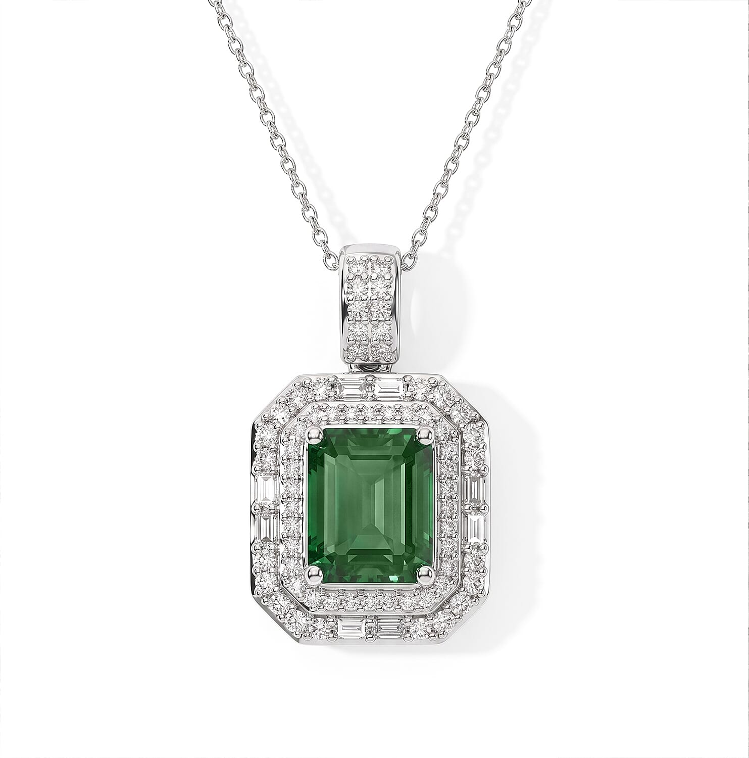 Luxoro AAA Arquiana Mint Tourmaline and Diamond I2 4.10 ctw Halo Majesty Pendant Necklace in 14K White Gold (20 Inches)
