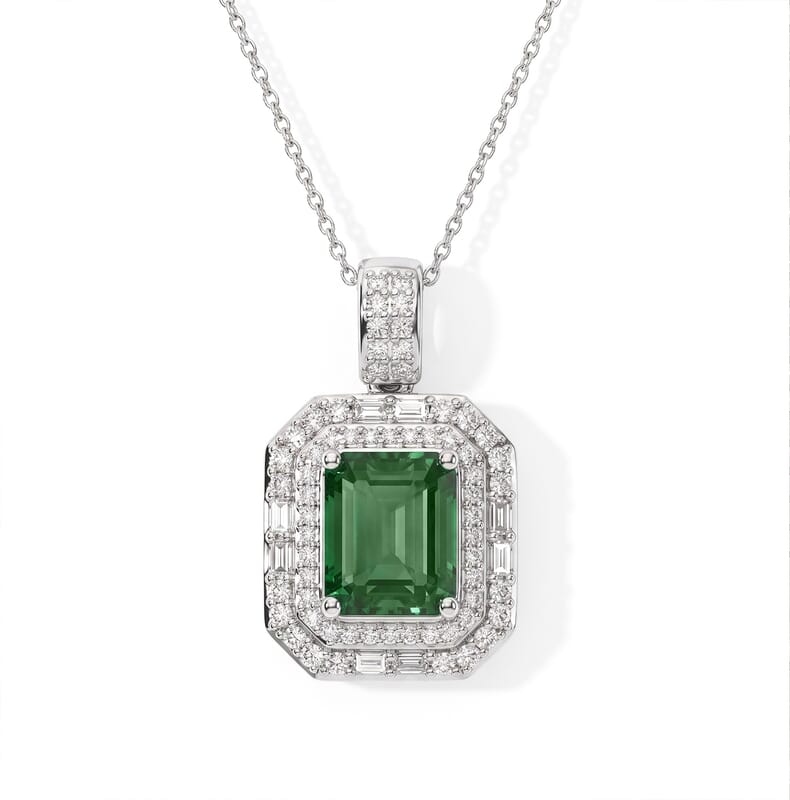 Luxoro AAA Arquiana Mint Tourmaline and Diamond I2 4.10 ctw Halo Majesty Pendant Necklace in 14K White Gold (20 Inches)