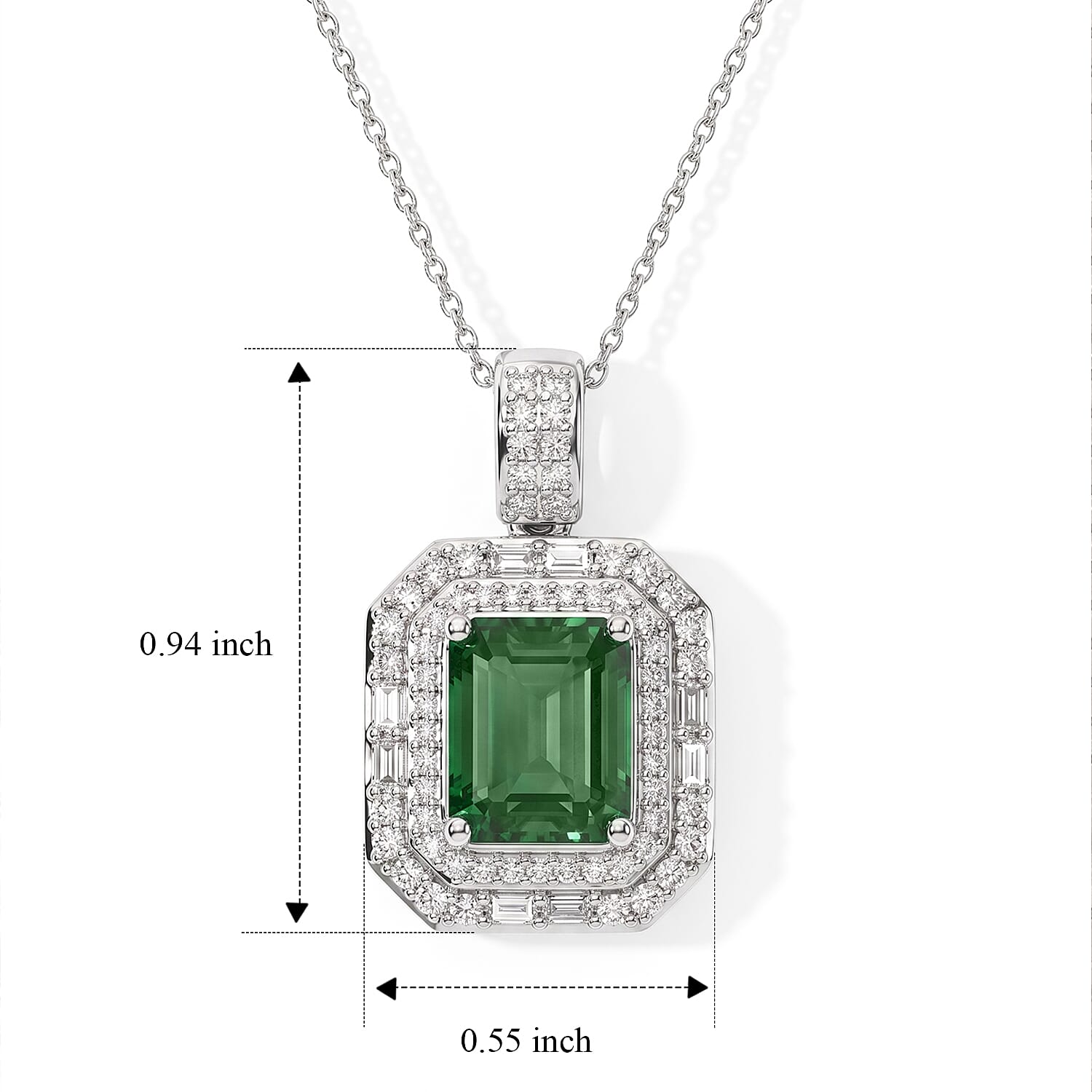 Luxoro AAA Arquiana Mint Tourmaline and Diamond I2 4.10 ctw Halo Majesty Pendant Necklace in 14K White Gold (20 Inches)