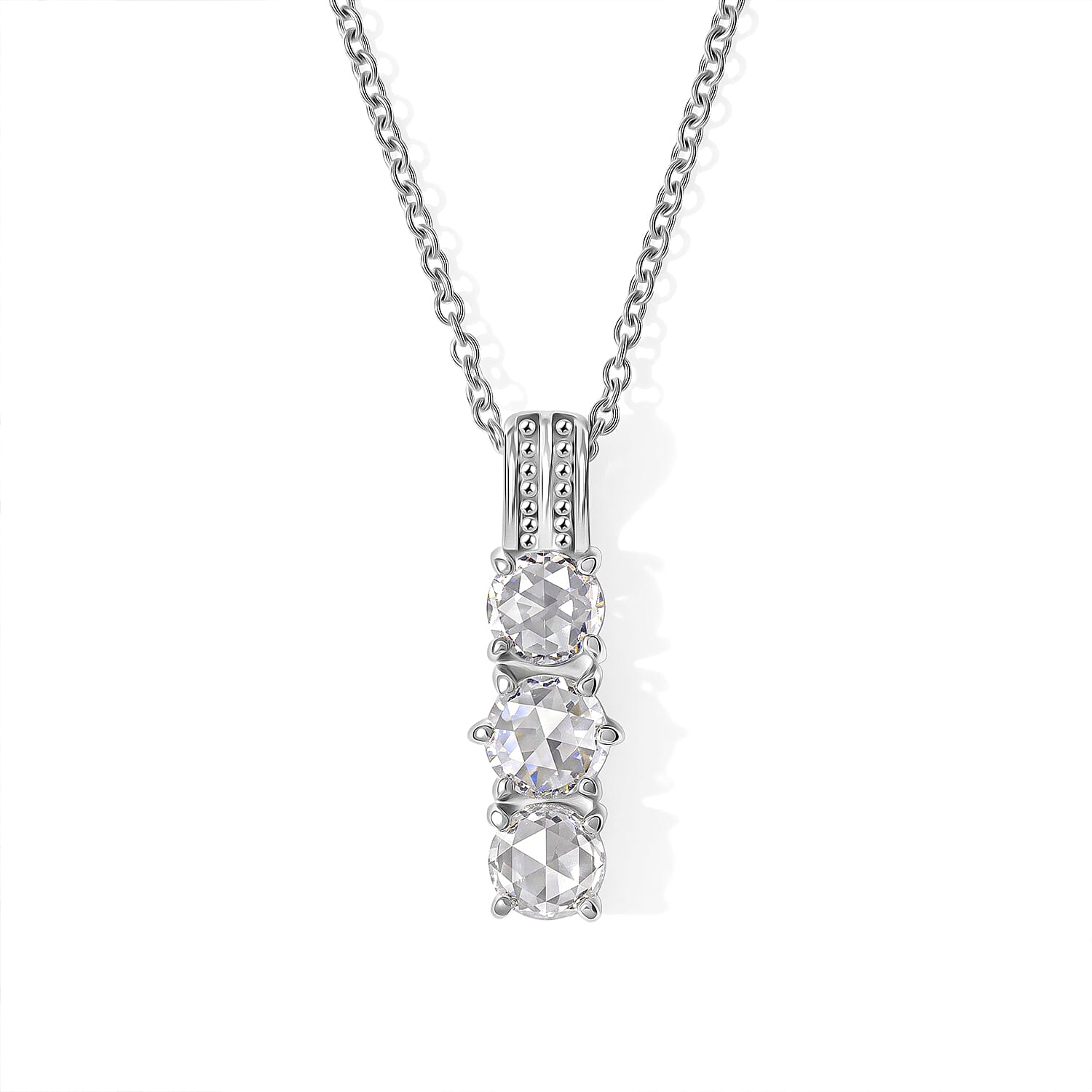 EverTrue Simulated Diamond Pendant Necklace in Stainless Steel 20 Inches