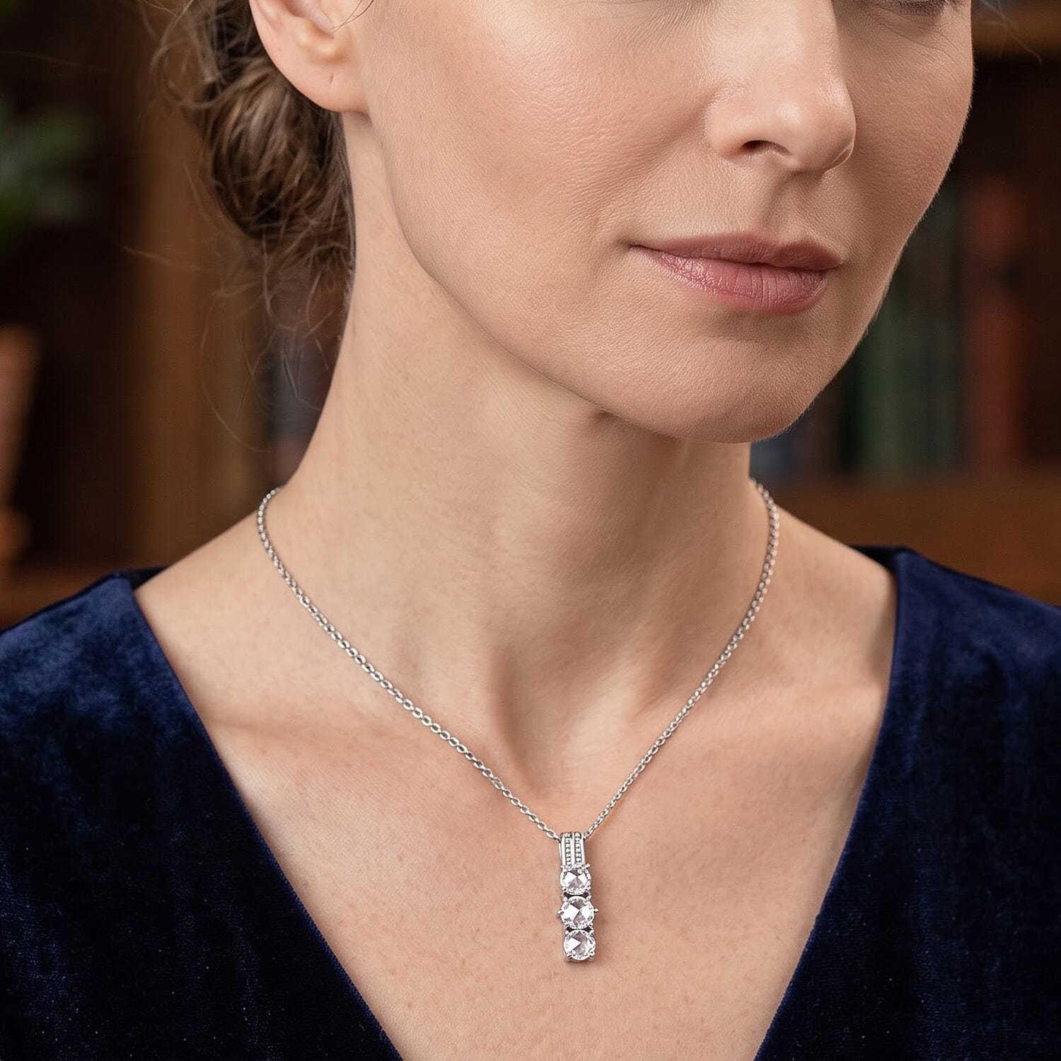 EverTrue Simulated Diamond Pendant Necklace in Stainless Steel 20 Inches