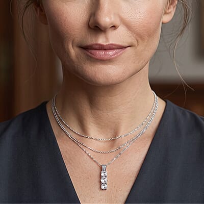 EverTrue Simulated Diamond Pendant Necklace in Stainless Steel 20 Inches