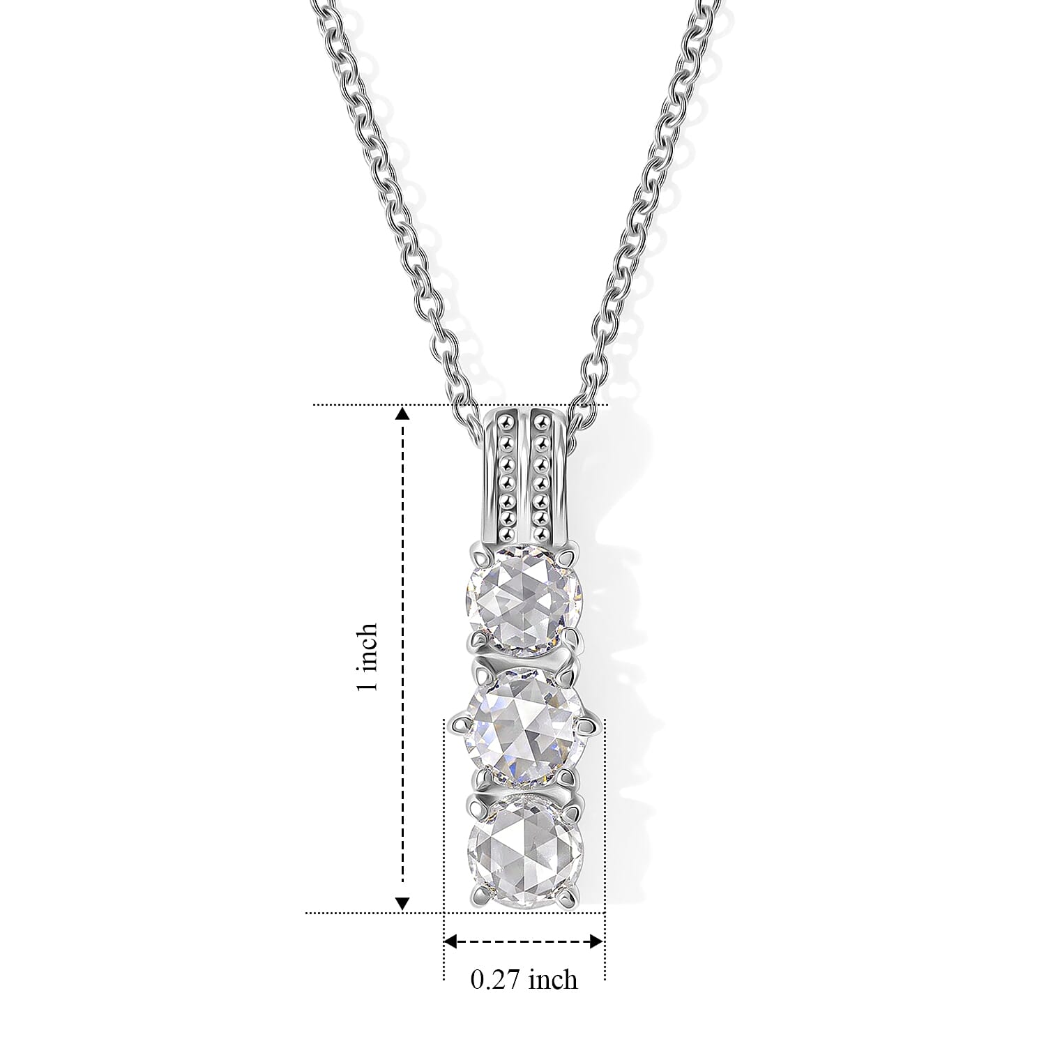EverTrue Simulated Diamond Pendant Necklace in Stainless Steel 20 Inches