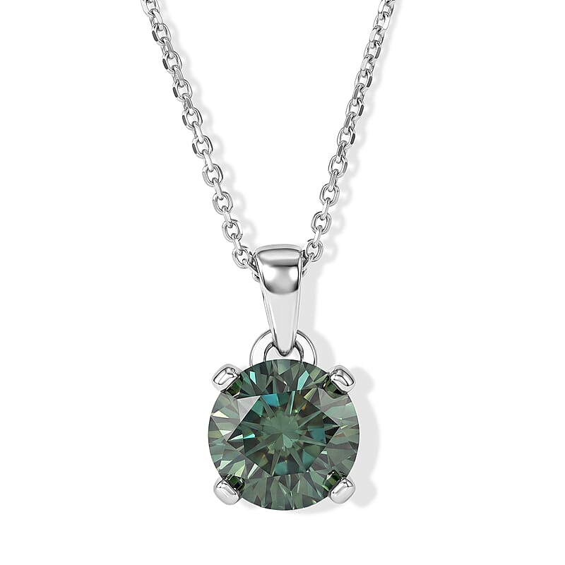 D'Joy Green Moissanite 2.00 ctw Pendant Necklace in Rhodium Over Sterling Silver (20 Inches)