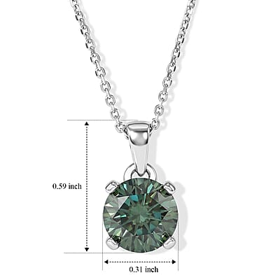 D'Joy Green Moissanite 2.00 ctw Pendant Necklace in Rhodium Over Sterling Silver (20 Inches)