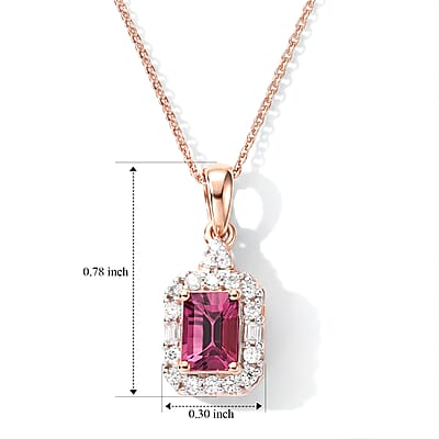 D'Joy Concave Cut Premium Tanzanian Raspberry Garnet and Moissanite 1.40 ctw Pendant Necklace in 18K Vermeil Rose Gold Over Sterling Silver 20 Inches