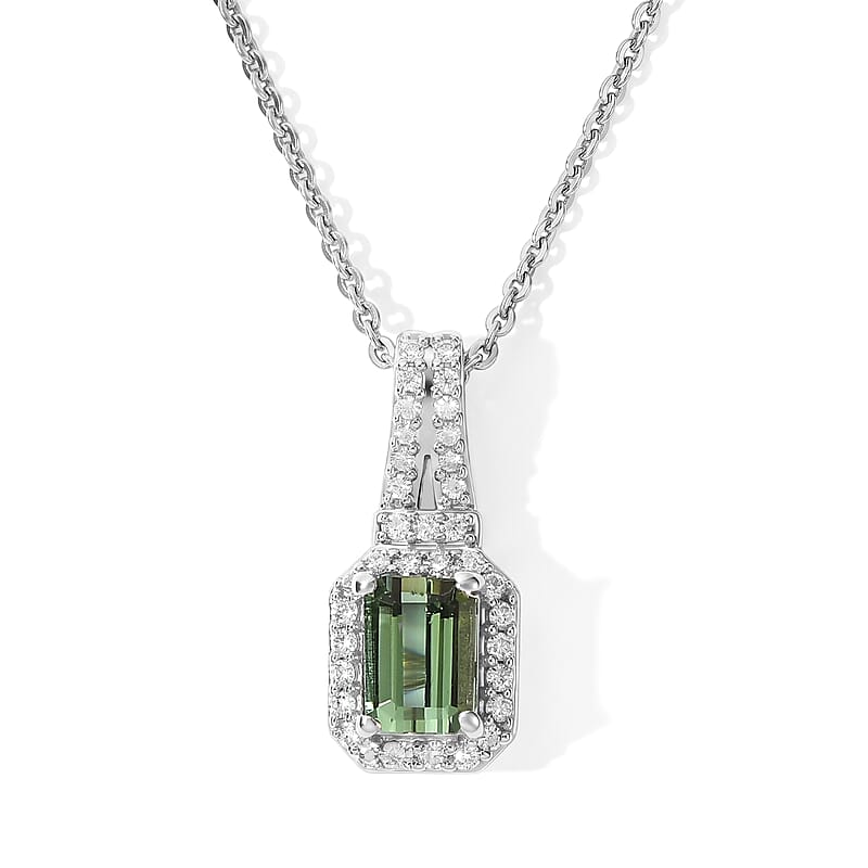 D'Joy AAA Mint Tourmaline and Moissanite 0.80 ctw Pendant Necklace in Rhodium Over Sterling Silver 20 Inches