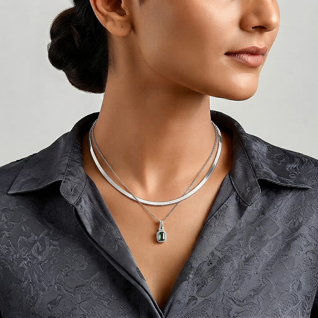 D'Joy AAA Mint Tourmaline and Moissanite 0.80 ctw Pendant Necklace in Rhodium Over Sterling Silver 20 Inches