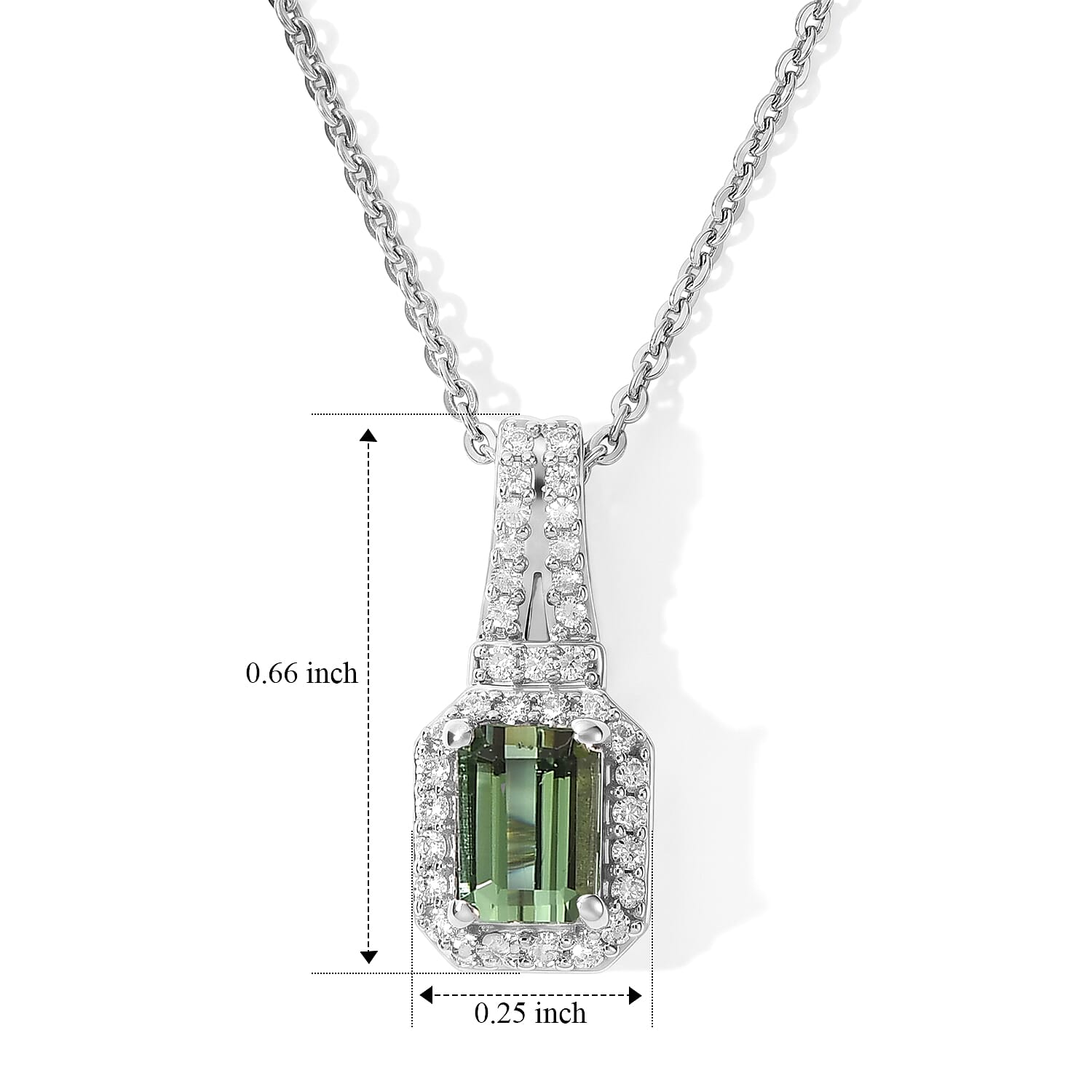 D'Joy AAA Mint Tourmaline and Moissanite 0.80 ctw Pendant Necklace in Rhodium Over Sterling Silver 20 Inches